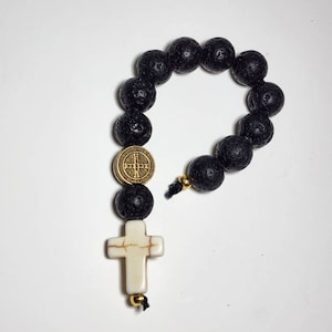 Mini Pocket One Decade Rosary Prayer Beads Handmade 5&quot; Black Lava