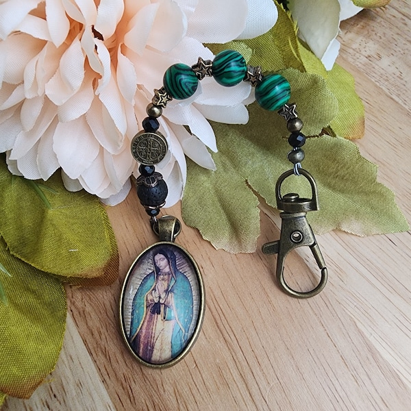 Virgen de la Guadalupe An Our Father and Three Hail Mary Pocket Purse Clip w/ St Benedict Medal Personalized Handmade