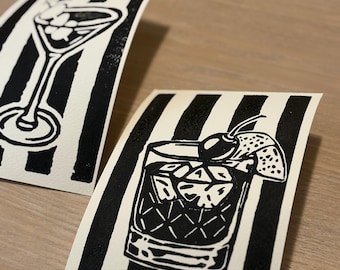 Old Fashioned Hand-Carved Linocut Block Print 4''x6''