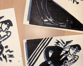 Saxophonist Solo Hand-Carved Linocut Block Print 5''x7''