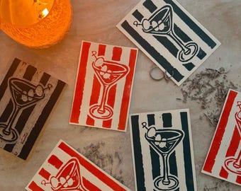 Dirty Martini Hand-Carved Linocut Block Print 4''x6''