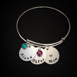 Personalized Hand Stamped Mom Bracelet-Custom Gifts for Mom, Jewelry, Nana Bracelet, Adjustable Bangle Gift For Mom Birthday Gift