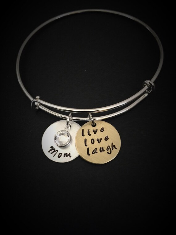 Jewelry mom bracelet Adjustable Bangle Gift For Mom Birthday Gift Personalized Hand Stamped Mom Bracelet-Custom Gifts for Mom