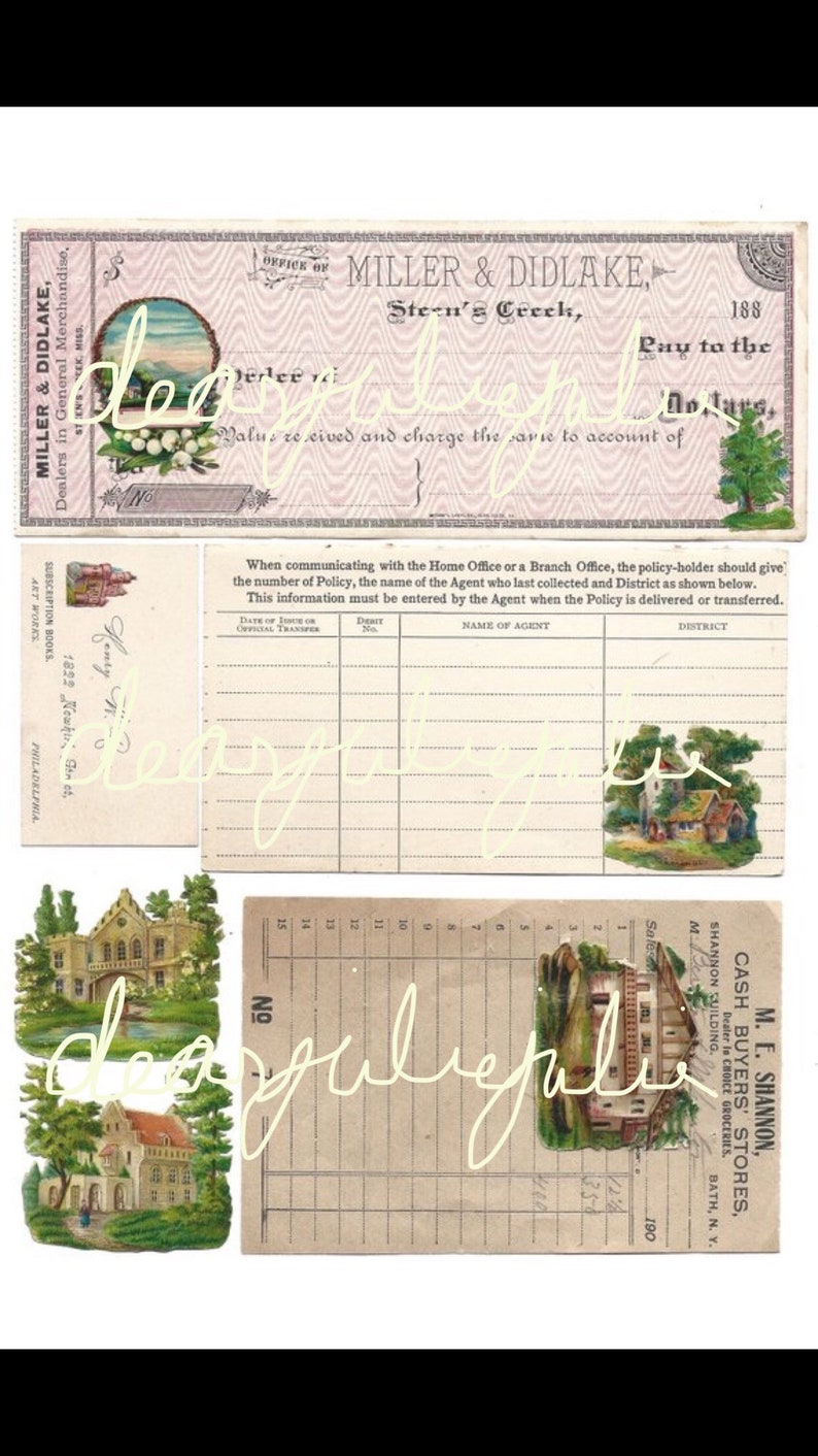 Digital Delux Tiny Houses pages & ephemera digital kit. Antique lmages for junk journals, card making and paper crafting image 3