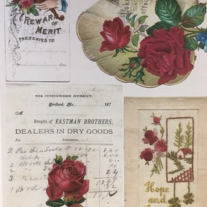 Digital Roses Roses ephemera digital kit ... Digital Antique Postcards & antique card images for Junk journals, cardmaking, scrapbooking image 3