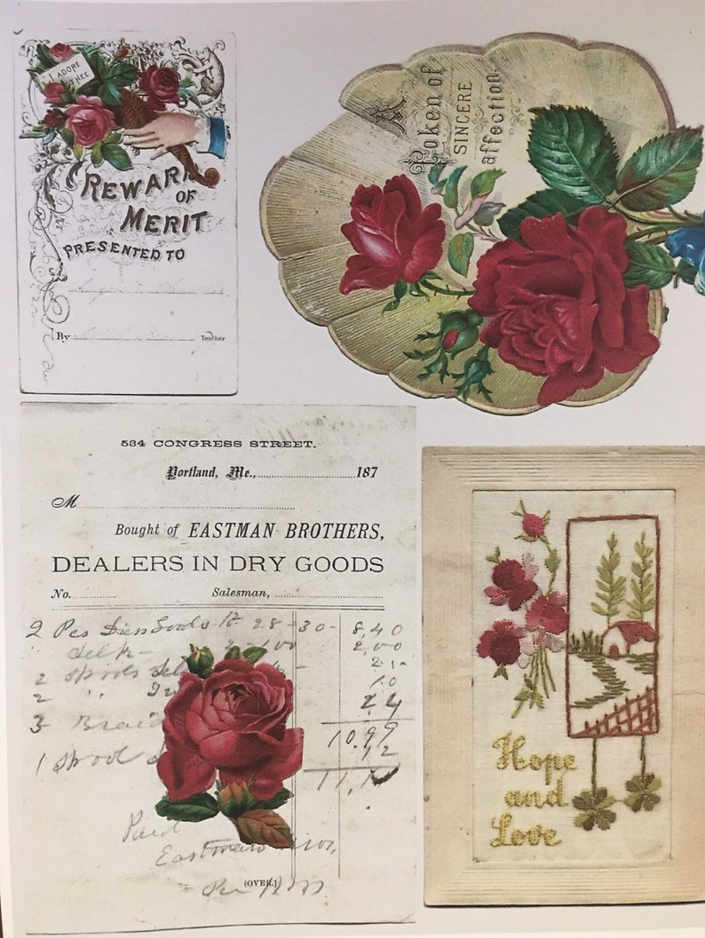 Digital Roses Roses ephemera digital kit ... Digital Antique Postcards & antique card images for Junk journals, cardmaking, scrapbooking image 3