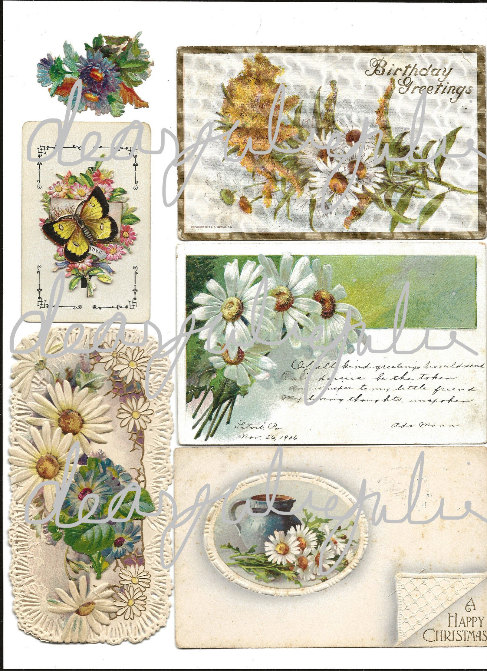 Digital - Antique Daisy (21 files) ephemera digital kit - diary, jour…