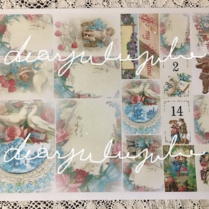 Pages pour Forgetmenot pour la Saint-Valentin et kit numérique éphémère. Cartes postales anciennes numériques et images, agenda de journaux indésirables