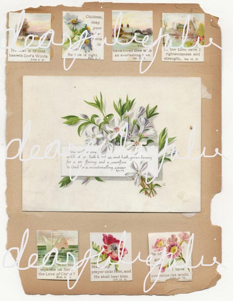 Digital Antique Bible verse cards ephemera digital kit ... Digital antique card images for Junk journals, cardmaking, scrapbooking image 3