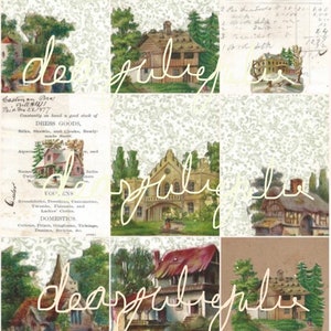 Digital Delux Tiny Houses pages & ephemera digital kit. Antique lmages for junk journals, card making and paper crafting image 1