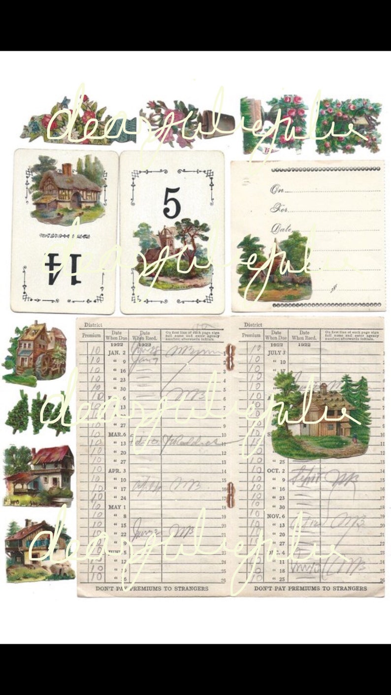 Digital Delux Tiny Houses pages & ephemera digital kit. Antique lmages for junk journals, card making and paper crafting image 5