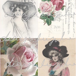 Digital - Courting von Lady Jane - antike Bilder, 6-seitige Geschichte, Seiten und Ephemera für Junk-Zeitschriften, Kartenherstellung, Scrapbooking Rosen,