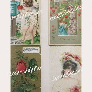Digital - Romantische Valentine Antique Postkarten für Junk Journals, die Kartenherstellung, scrapbooking und mehr.