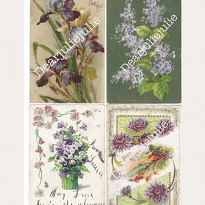 Digitale - Fiori viola Cartoline Antiquarie per diari spazzatura, vendita di carte, scrapbooking e altro ancora.