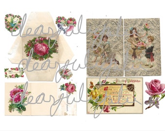 Digital - Valentine 5 ephemera digital kit ~ Digital Antique music page, Junk journals, cardmaking,