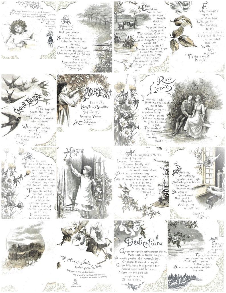 Digital Rose book poems pages & ephemera digital pages and ephemera kit, junk journal, diary image 1