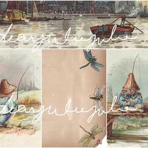 Digital Delux - Fishing, boating journal pages & ephemera digital kit junk journal, card making, papercrafting antique