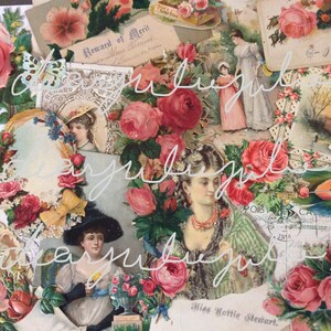 Digital - Yaya Spring Days collage pages journal & ephemera kit numérique. Belle enhanced antique images junk Journal diary