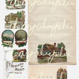 Digital Delux Tiny Houses pages & ephemera digital kit. Antique lmages for junk journals, card making and paper crafting image 6