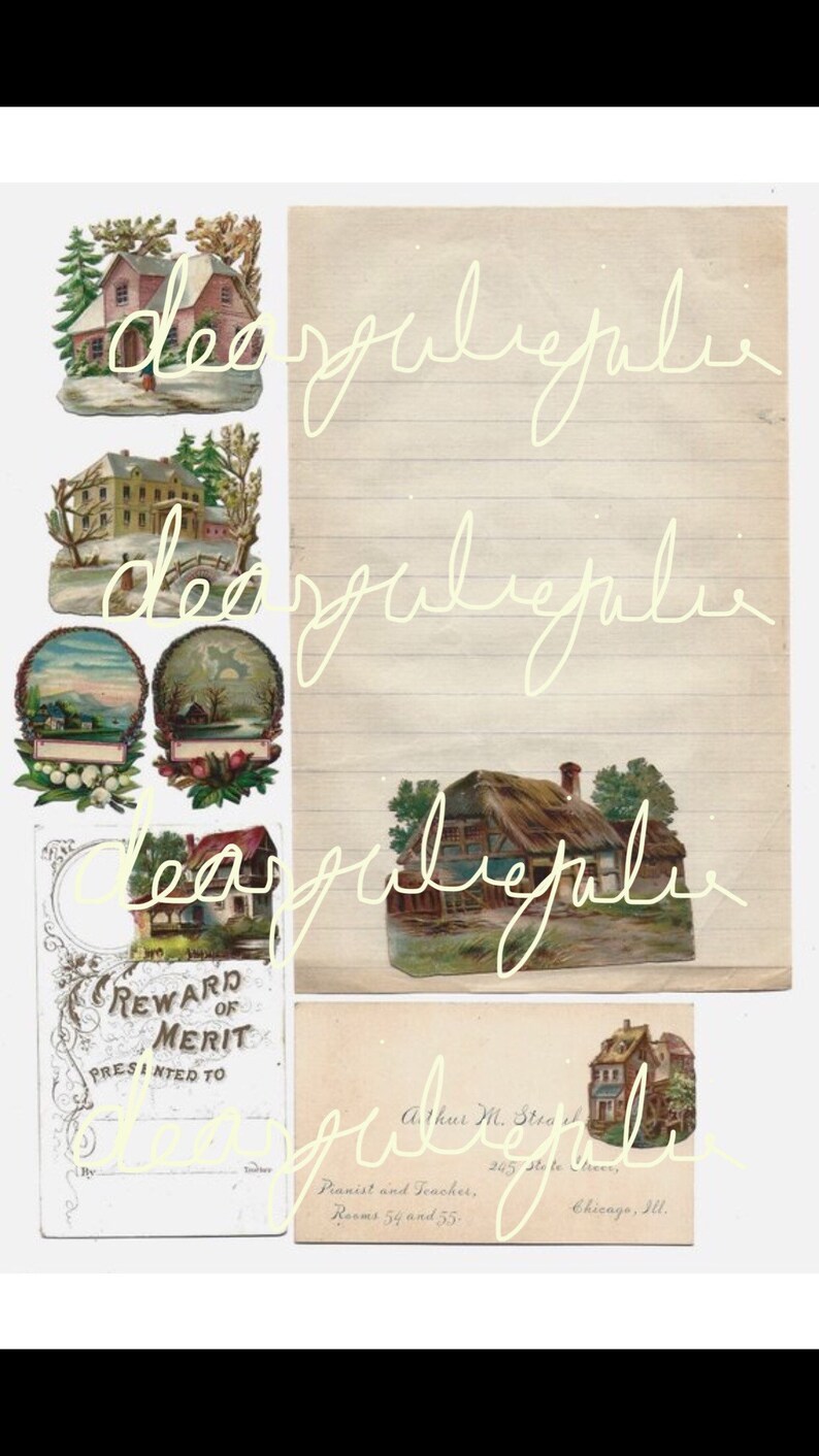 Digital Delux Tiny Houses pages & ephemera digital kit. Antique lmages for junk journals, card making and paper crafting image 6