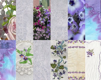 Lavender Eclectic background pages & ephemera digital kit. Digital Antique Postcards and images,  Purple, junk Journals diary