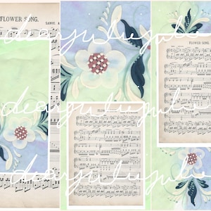Digital Delux - Fleurs Mimis et pages journal chanson & kit numérique éphémère.   images améliorées en belles images junk Journals journal