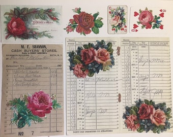 Kit digital de efímeras de rosas... Postales antiguas digitales e imágenes de tarjetas antiguas para diarios basura, fabricación de tarjetas y scrapbooking.