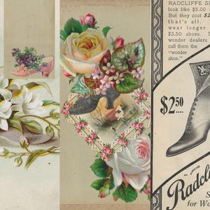 Kit de journal numérique - Pages de journal anciennes colorées de chaussures et kit numérique éphémère... des images rehaussées en de belles images