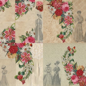 Numérique - Dames reconnaissantes et fleurs -pages & kit numérique éphémère. Images antiques rehaussées en belles images indésirables Journal intime