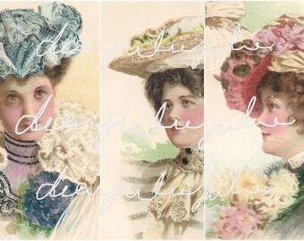 Digital - Ladies in Hats journal pages & ephemera digital kit... Beautiful Antique images enhanced into beautiful images junk Journals diary