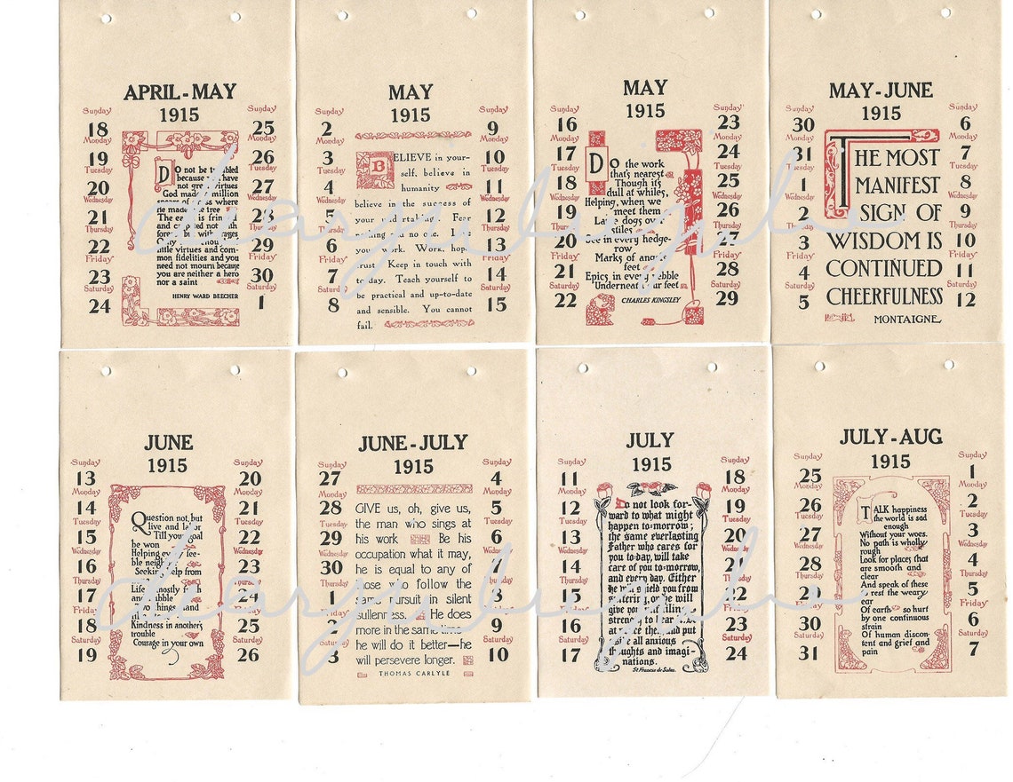 Digital Calendar With Quotes 1915 Digital Kit Digital - Etsy