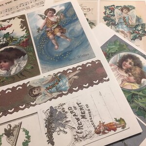 Digital- Weihnachten - Engel Postkarte & Ephemera digitales Kit - Digitale Antike Bilder, Musikseite für Junk Journale, Kartenherstellung, Scrapbooking