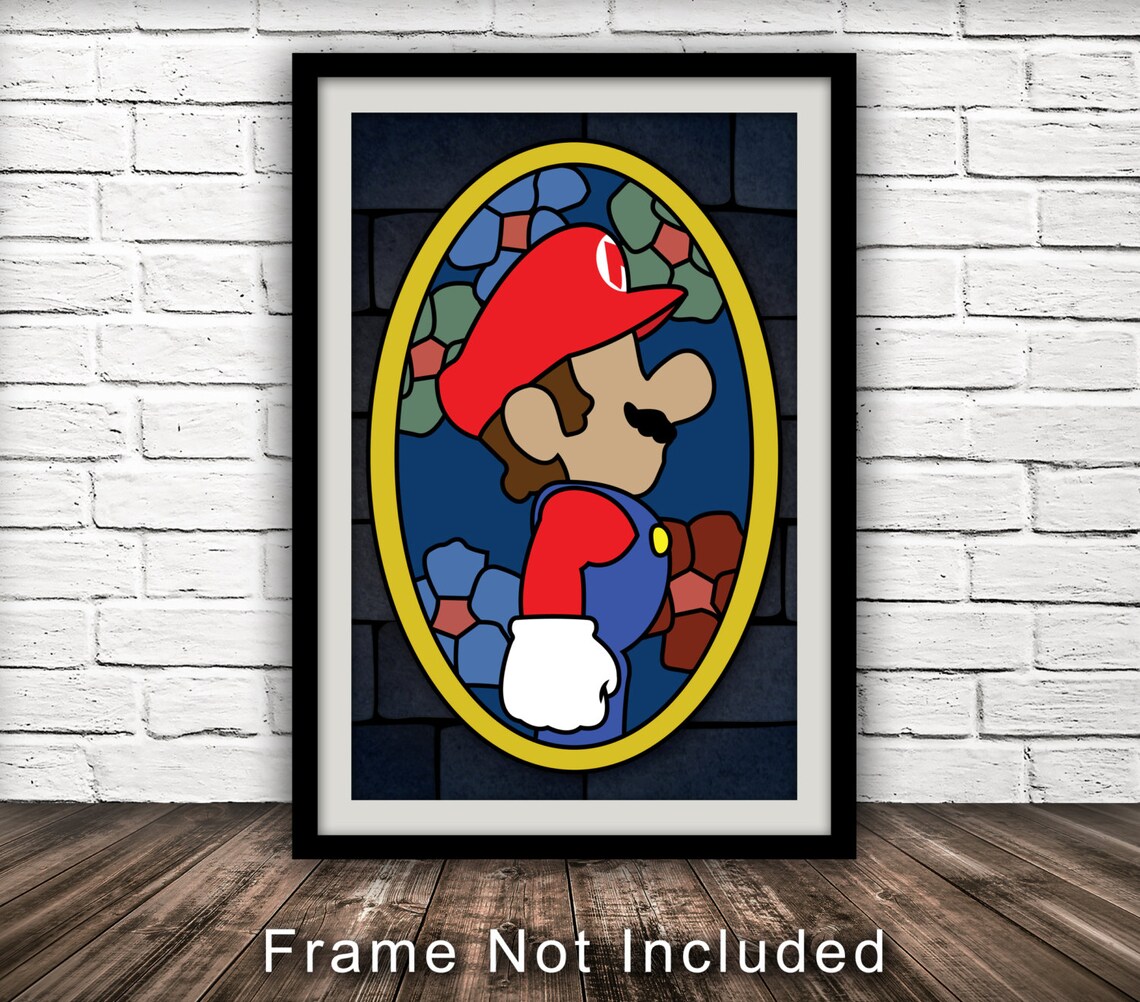 Mario Stained Glass Inspired Poster Minimalist Fan Art Etsy