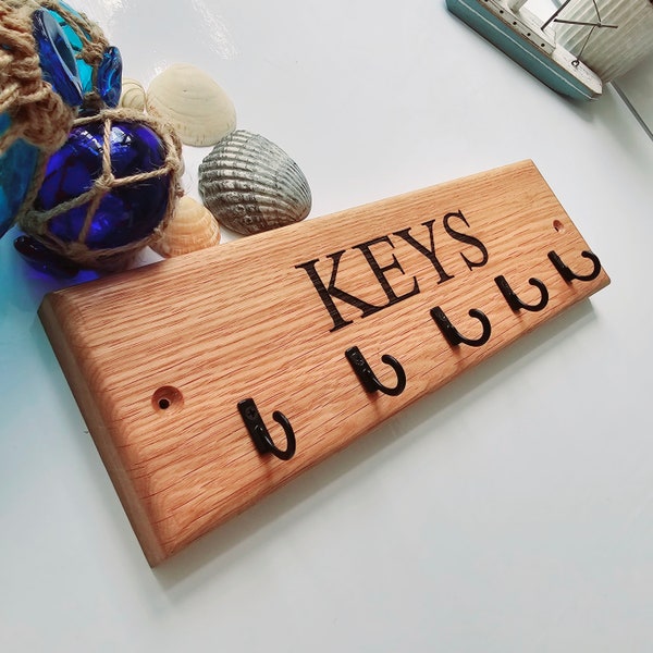 Key hooks, key holder Oak engraved handmade home decor