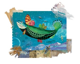 Alien Fish  • original digital collage  •  archival paper • artist signed  •  unframed  •  free shipping in the USA