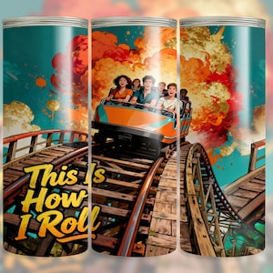 Roller Coaster Tumbler Wrap: Retro Amusement Park Design (Digital Download)