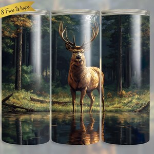 Deer Forest Lake Tumbler Wrap: Jaktscen (digital nedladdning i PNG)
