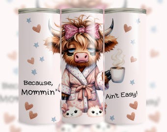 Highland Cow Mom Life 20oz Tumbler Wrap: Coffee Lover PNG (pobieranie cyfrowe)