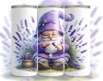 Lavender Gnome Tumbler Wrap: Purple Floral Design (Digital Download)