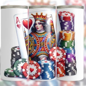 Casino Queen PNG Wrap, Design della carta Asso di cuori, Sublimazione di fiches da poker, Tumbler sottile da 20 once, Download digitale per amanti del gioco d'azzardo