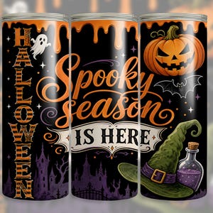 Retro Halloween-tumblerpapper med läskiga Halloween-motiv, häxkonst med Jack-o'-Lantern-spöke, digital nedladdning av 59 cl PNG