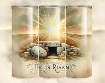 He Is Risen Tumbler Wrap, Empty Tomb and Sunrise, 20 oz PNG