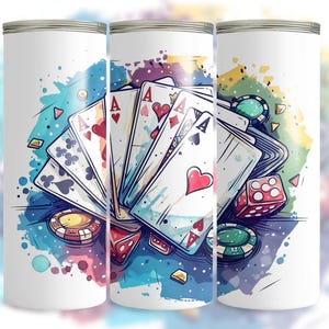 Gobelet mince 20 oz, cartes de casino, sublimation droite et conique, design de gobelet de jeu, PNG sur le thème du casino, design de gobelet de poker