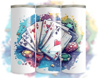 Casino Cards Tumbler Wrap: Straight & Tapered Sublimation (PNG)