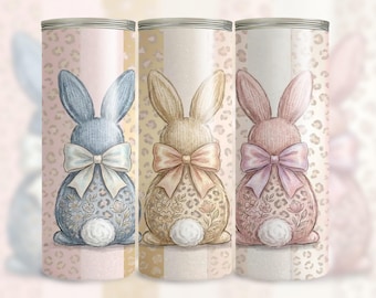 Pastel Bunny Tumbler Wrap, Coquette Easter Design 20 oz Skinny PNG, Spring Sublimation Download