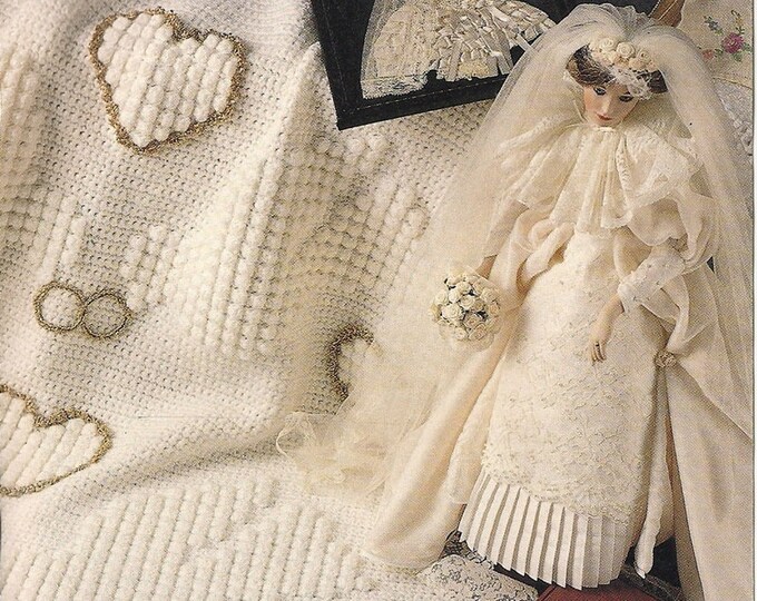 Wedding Afghan Vintage Crochet Pattern Hearts Doves Rings Blanket