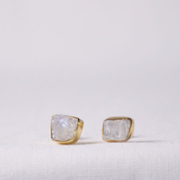 Earrings Moonstone, Gold stone earrings, Small moonstone jewelry