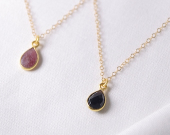 Natural Black Obsidian Necklace, Personalized Birthstone Jewelry, Tiny Obsidian Pendant necklace, Grandmother Christmas Necklace