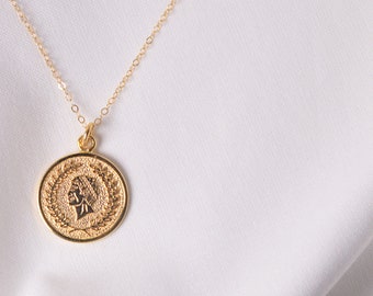 Vintage  Coin Necklace, Gold Coin Necklace,Minimal Necklace, Bohemian Gold Necklace, Roman Coin Necklace