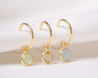 Crystal Huggies Hoops Gold, Tiny Dainty Small Hoops, Creole Gold with pendant Minimalist earrings, Christmas Gifts for Women